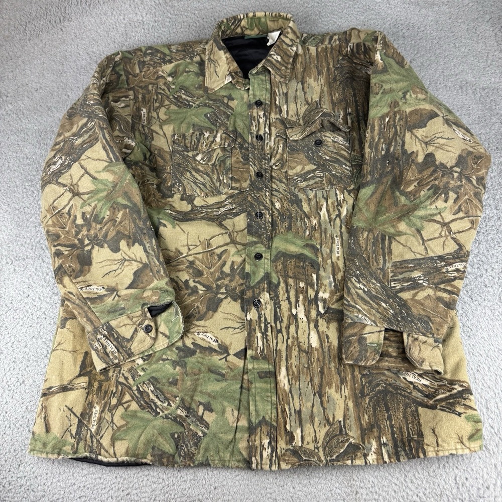 Vtg Mens Xl CABELA'S‎ Quilted Lined Realtree Camo Hunting Shirt Jacket USA Chore
